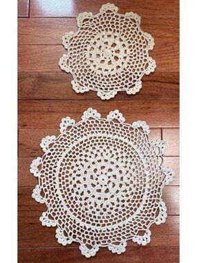 Cream Crochet Doily Set 11" & 8" Handmade Vintage-Inspired Round Table Accents